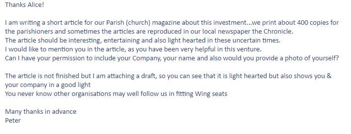 wing seats Thanks note